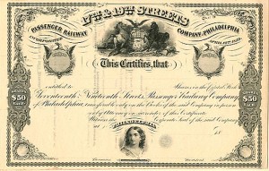 17th and 19th Streets Passenger Railway Co. of Philadelphia - Unissued Railroad Stock Certificate